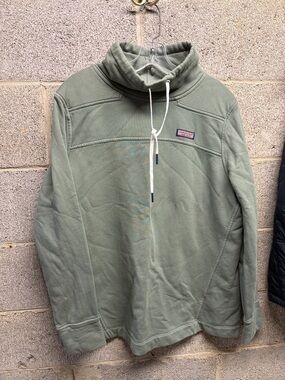 Vineyard Vines Olive Green Funnel-Neck Pullover with White Drawcord